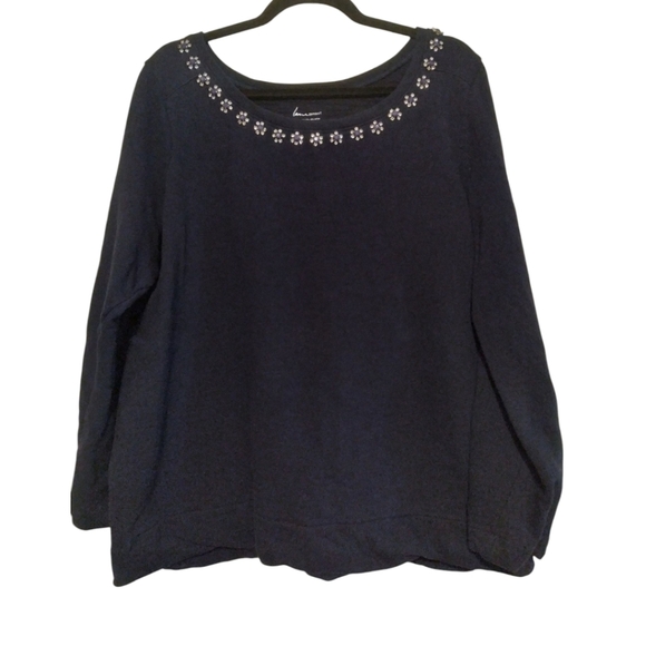 Lane Bryant Dark Blue Lightweight Sweatshirt with Rhinestone Embellishments - Picture 2 of 5